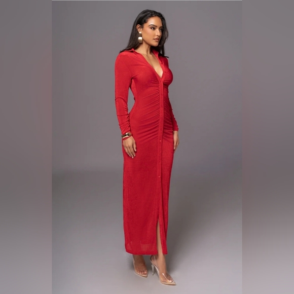 JLUXLABEL - RED ZAHRA BUTTON FRONT MAXI DRESS - SMALL - NWT - Picture 3 of 5
